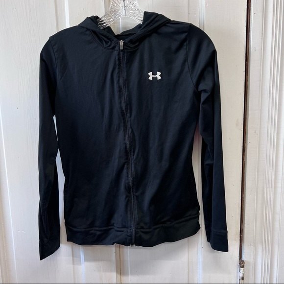 Under Armour black zip up hooded jacket youth girls xl - Picture 1 of 6